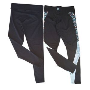 2 Pairs PINK Victoria's Secret Black Aztec Athletic Workout Leggings Medium